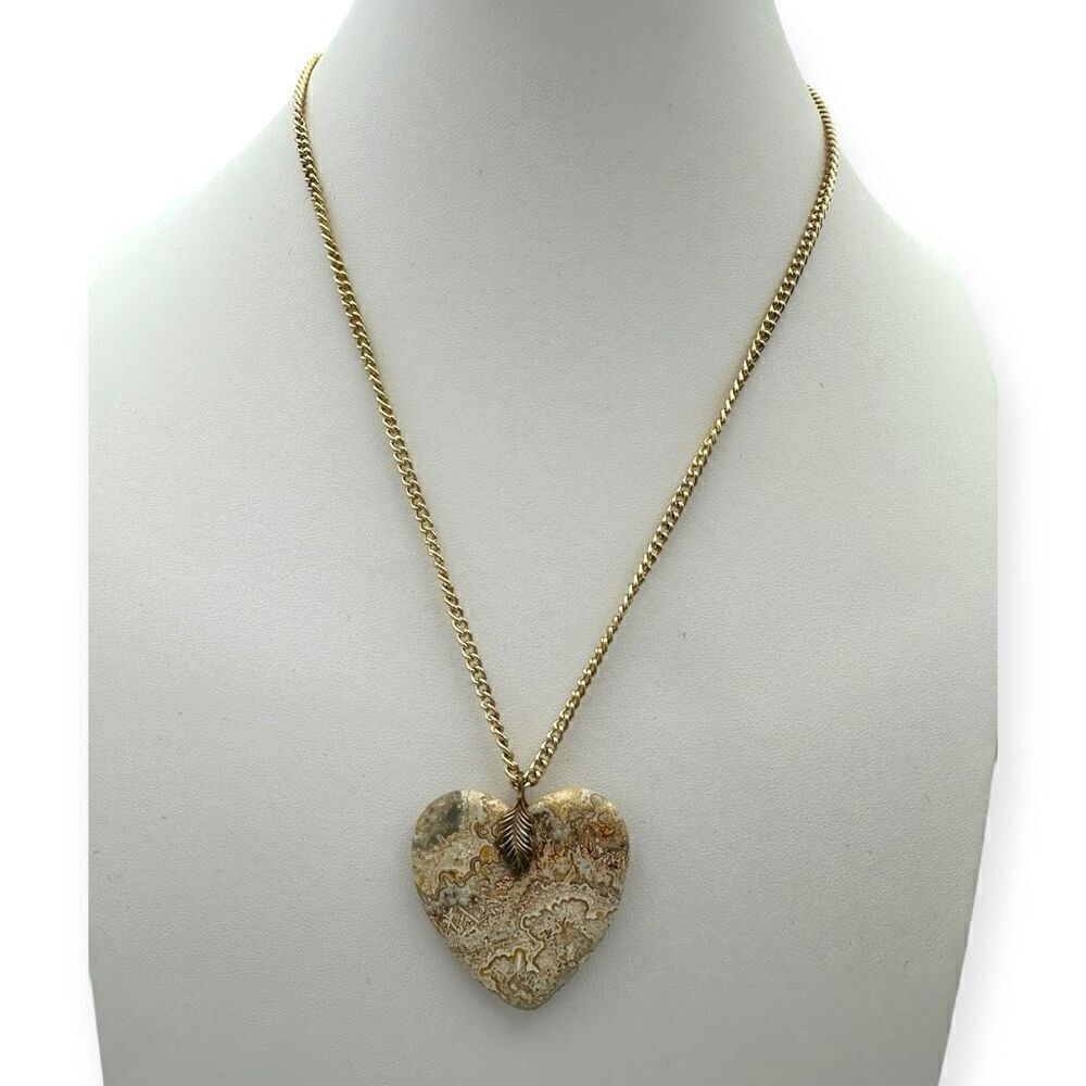 Handmade stone heart pendant on a chain necklace 18 inches